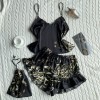 Danny Linchun Summer Silk Pajamas Two-Piece Set Fashion Printed Shorts Home Clothes suit Sexy Slip Skirt