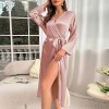 Dannilin Summer Sexy Silk Nightgown Women’s Long-sleeved Long Lace-up Bathrobe Morning Gown Fashionable Casual Home Clothes
