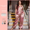 New European and American Style Imitation Silk Pajamas Set, Fashionable Printed Women’s Sexy Nightgown, Large Size Casual Home Wear