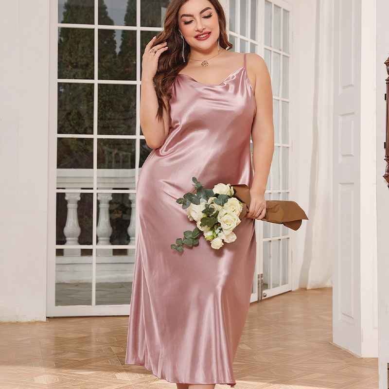 Danielin Plus Large Size Pajamas Women’s Fashion Breathable Casual Pajamas Long Silk Sexy Sling Nightgown