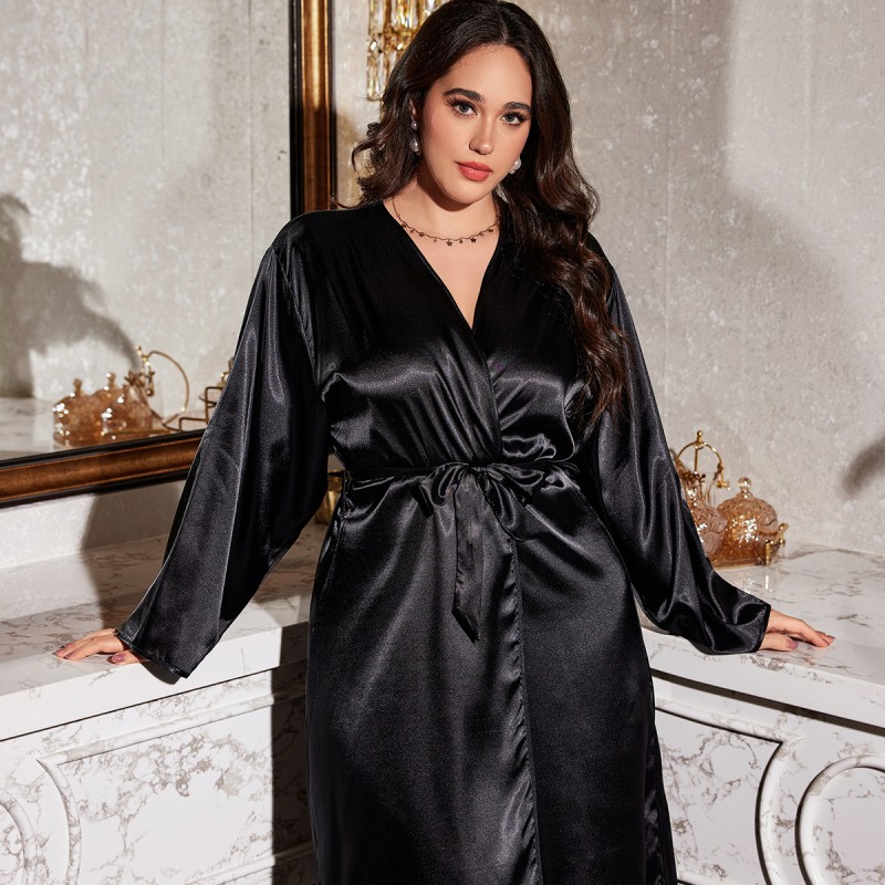 European and American Style Spring and Summer Cross-Border Printed Bathrobe for Women, Sexy and Fashionable Imitation Silk Nightgown, Fashionable and Casual Home Wear