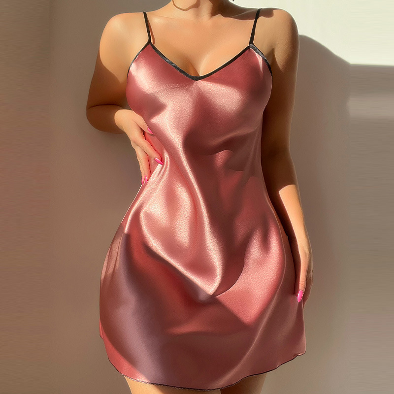 Danny Lin European and American Style Cross-Border Spring and Summer Thin Imitation Silk Spaghetti Strap Nightgown Short Home Dress Suspender Skirt