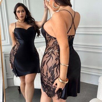 European and American New Style Suspender Skirt, Ice Silk Pajamas, Sexy Lace Nightgown, Women’s Home Wear, Sexy Pajamas, Nightgown