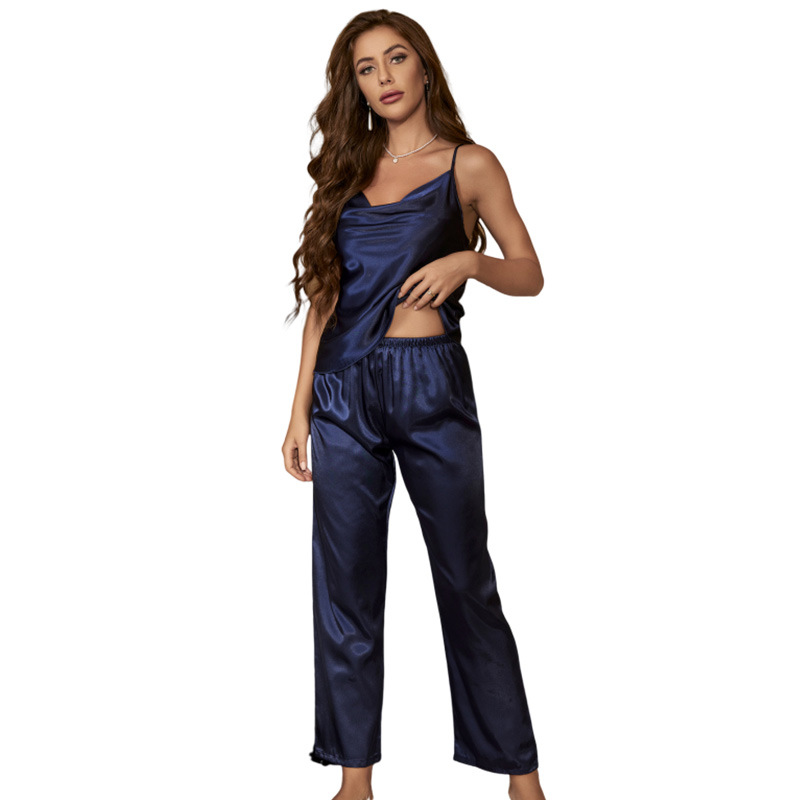 Denilyn Thin Ice Silk Pajamas Women’s Outwear Casual Home Clothes Women’s Fashionable Sleeping Pants suit with Suspenders