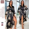 Cross-Border Plus Size Pajamas for Women, Fashionable Casual Loose Printed Pajamas, Long Faux Silk Sexy Nightgown