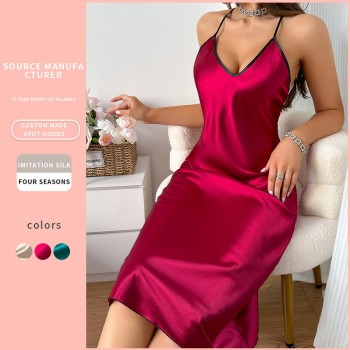 Suspender Nightgown Thin Simulated Silk Home Clothes European and American Style Feminine Backless Suspender Skirt