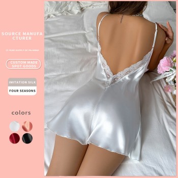 Danny Lin European and American Style Cross-Border Spring and Summer Thin Imitation Silk Spaghetti Strap Nightgown Short Home Dress Suspender Skirt
