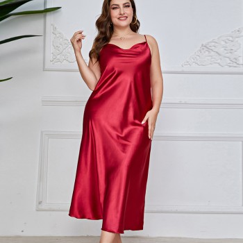 Danielin Plus Large Size Pajamas Women’s Fashion Breathable Casual Pajamas Long Silk Sexy Sling Nightgown