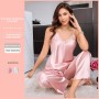 Cross-Border European and American Style Pajama Set, Spring and Summer Camisole and Long Pants Two-Piece Set, Casual Thin Ice Silk Fashion Loungewear