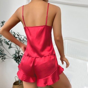 Denilyn Cross-border Ice Silk Pajamas Women’s Sling Shorts Nightgown Three-piece Set Summer Comfortable Outer Wearing Home Clothes