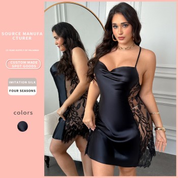 European and American New Style Suspender Skirt, Ice Silk Pajamas, Sexy Lace Nightgown, Women’s Home Wear, Sexy Pajamas, Nightgown