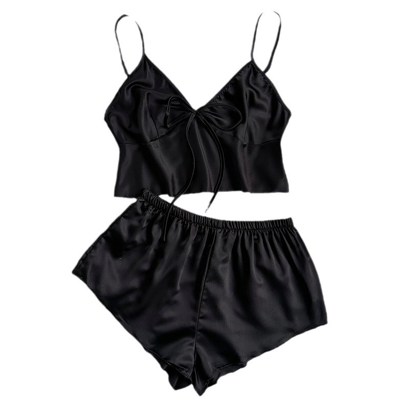 European and American Style Cross-Border New Imitation Silk Lingerie, Sexy Loungewear, Ice Silk Pajamas, Women’s Camisole, Belly Wrap, Shorts Set