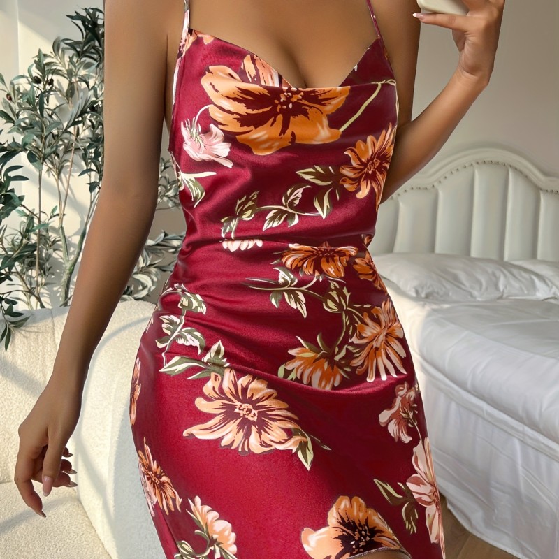 Sexy Short Backless Home Nightgown Pure Color Summer V Neck Cross Suspender Skirt Imitation Silk Thin Dress for Women