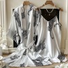 Amazon Cross-border Silk Pajamas Sexy V-neck Long Sling Nightgown Two-piece Pajamas Home Clothes suit