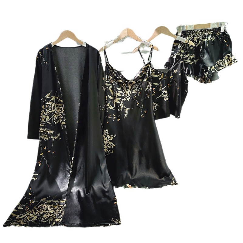 Homewear Simple Five-Piece Printed Cherry Pajamas Women’s Thin Nightgown Suspender Shorts Suspender Skirt Suit
