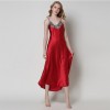 Simulated Silk Pajamas for Women, Lace Sexy V-Neck Long Suspender Nightgown, Pajamas, Home Clothes, Drop Shipping