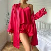 Denilyn Cross-border Ice Silk Pajamas Women’s Sling Shorts Nightgown Three-piece Set Summer Comfortable Outer Wearing Home Clothes