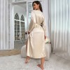 Dannilin Summer Sexy Silk Nightgown Women’s Long-sleeved Long Lace-up Bathrobe Morning Gown Fashionable Casual Home Clothes