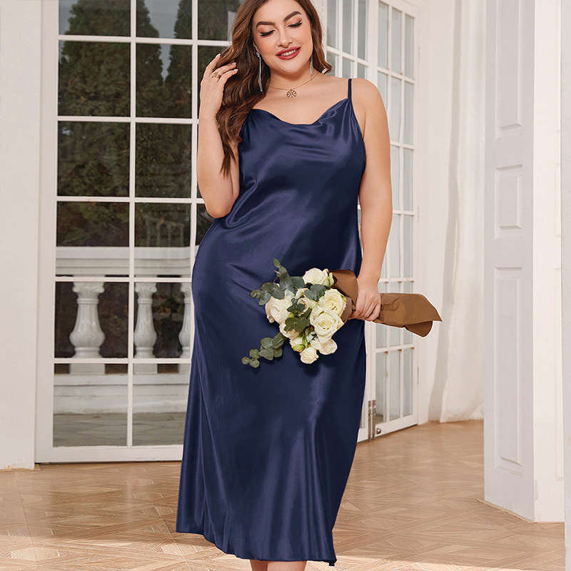 Danielin Plus Large Size Pajamas Women’s Fashion Breathable Casual Pajamas Long Silk Sexy Sling Nightgown