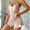 Dannilin Ice Silk Pajamas Women’s Sexy Sling Shorts Two-Piece Set Home Clothes Summer Silk Nightgown
