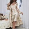 Simple Women’s Four Seasons Home Clothes Lace-Up Nightgown Nightgown Two-Piece Set Thin Outer Wear Mid-Length Pajamas Set
