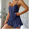 Dannilin Ice Silk Pajamas Women’s Sexy Sling Shorts Two-Piece Set Home Clothes Summer Silk Nightgown