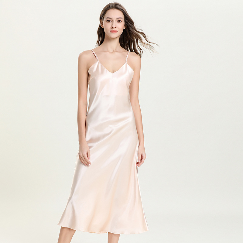 Cross-border direct supply imitation silk nightgown ladies summer suspenders skirt V-neck sexy long pajamas home manufacturers supply