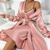 New Ice Silk Nightgown Women’s Sexy Outer-Wearing Home Clothes Imitation Silk Cardigan Lace-Up Slip Skirt suit