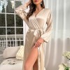 Dannilin Summer Sexy Silk Nightgown Women’s Long-sleeved Long Lace-up Bathrobe Morning Gown Fashionable Casual Home Clothes