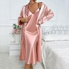 New Ice Silk Nightgown Women’s Sexy Outer-Wearing Home Clothes Imitation Silk Cardigan Lace-Up Slip Skirt suit